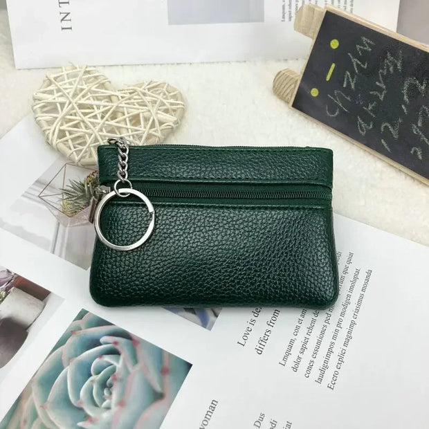Mini Leather Coin Purse - Chic Pocket Wallet with Keyring