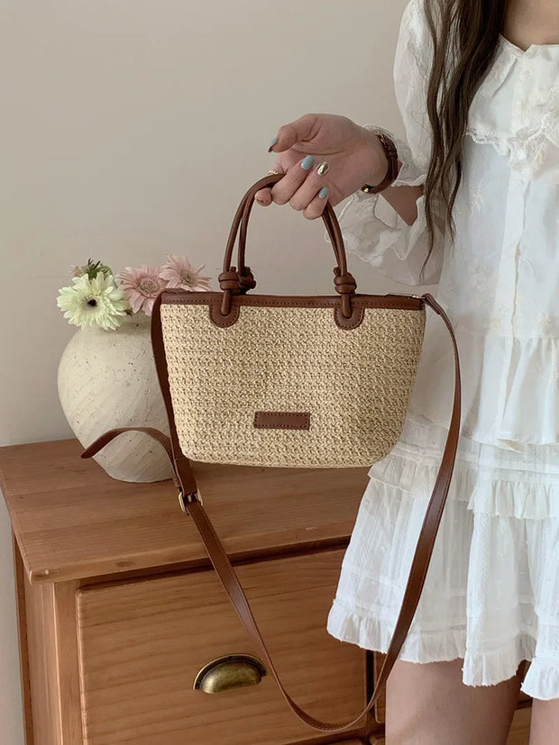 Woven Straw Crossbody Tote