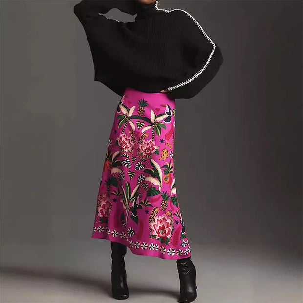 Streetwear Ladies Vintage Floral Skirt