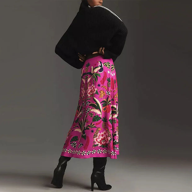 Streetwear Ladies Vintage Floral Skirt