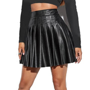 High-Waist Pleated Faux Leather Skirt