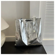 Shiny Metallic Leather Tote  Bag