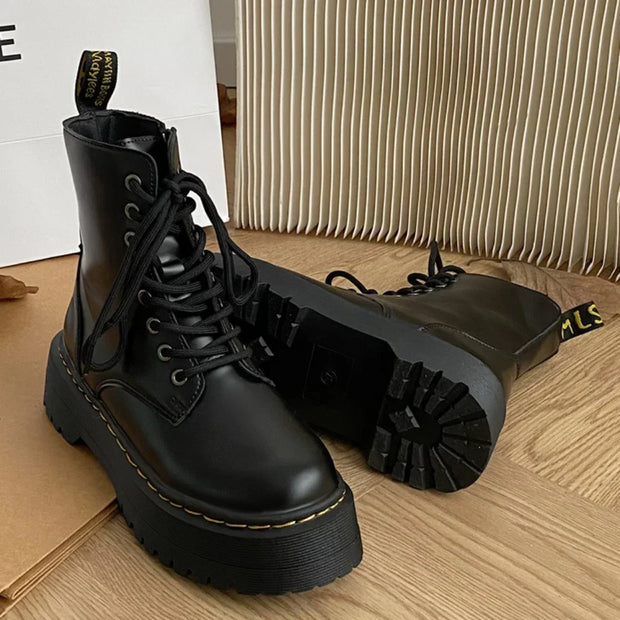 Women Boots Goth Casual Shoes Woman Leather Chelsea Classic Motorcycle Female Goth Shoes High Platform Boots Women Botas Mujer