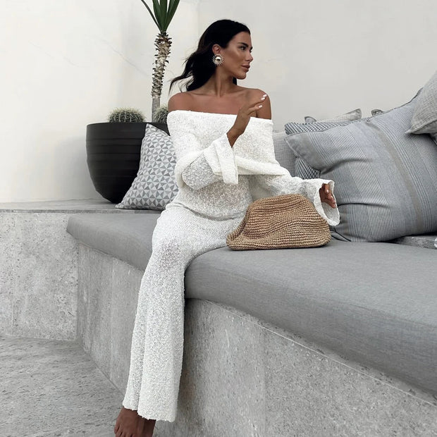 Knitted Off-Shoulder Maxi Beach Dress