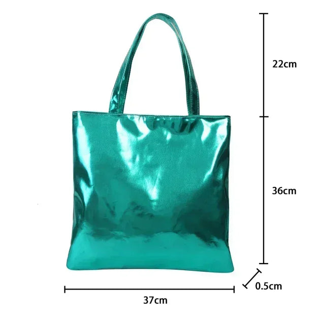 Shiny Metallic Leather Tote  Bag