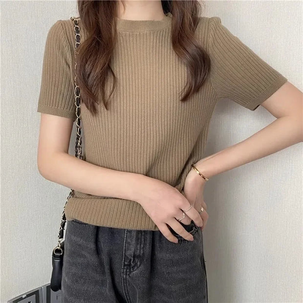 Blusas Mujer Blouses Top FemmeTops Women Blusas Mujer De Moda Verano Short Sleeve Knit Blouse Women Knitted Pullovers 2025