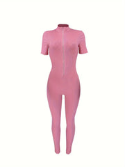 Curve-Hugging Zip-Front Casual Jumpsuit