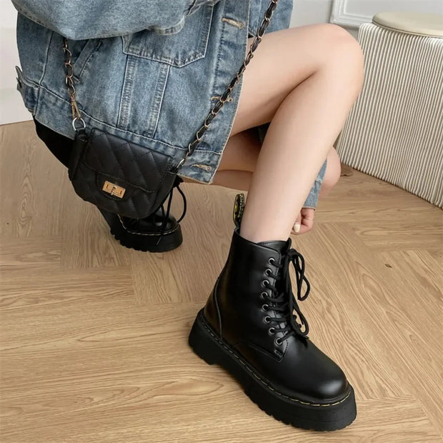 Women Boots Goth Casual Shoes Woman Leather Chelsea Classic Motorcycle Female Goth Shoes High Platform Boots Women Botas Mujer