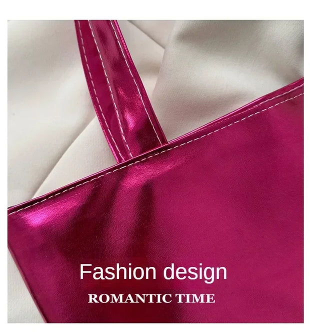 Shiny Metallic Leather Tote  Bag