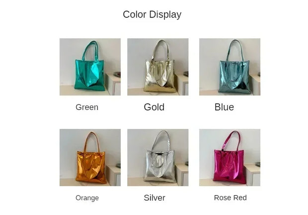 Shiny Metallic Leather Tote  Bag