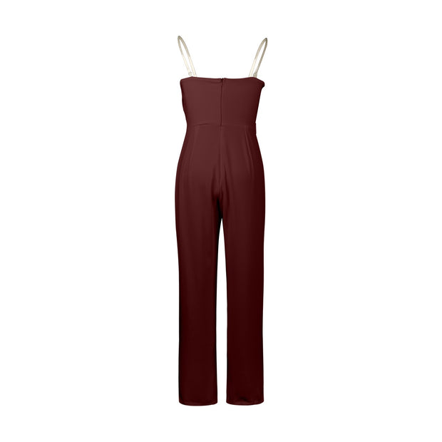 Women Jumpsuit Feather Tube Top Sexy Evening Party Jump Suits Sleeveless High-waisted Straight Playsuits Night Clubwear Overalls