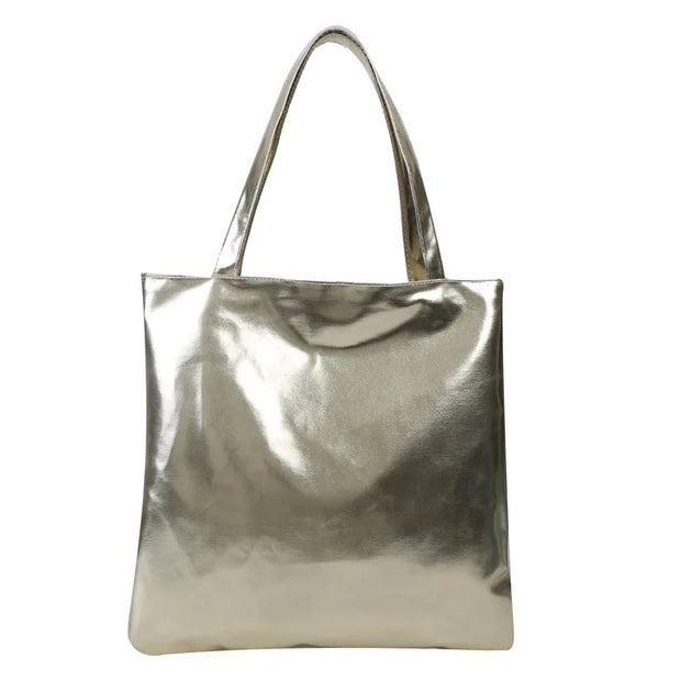 Shiny Metallic Leather Tote  Bag