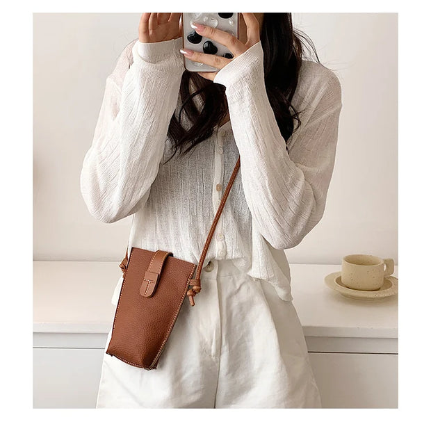 Women's Mobile Phone Bag Female Messenger Shoulder Bags Crossbody Retro PU Leather Bags Mini Handbags New Girls Purse Designer