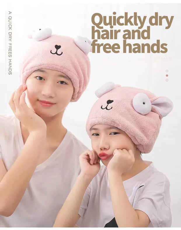 Dry Towel Bath Cap Cute Cartoon Coral Velvet Wrap Head Towel Hair Towel Absorbent Quick Dry Hair Cap Female Children and Adults