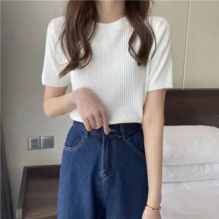 Blusas Mujer Blouses Top FemmeTops Women Blusas Mujer De Moda Verano Short Sleeve Knit Blouse Women Knitted Pullovers 2025