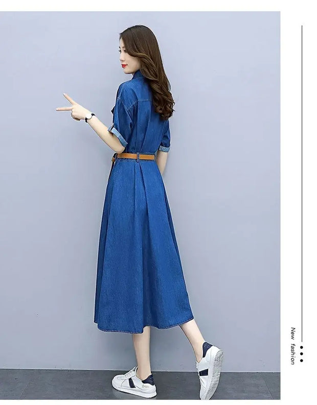 Vintage Denim Shirt Dress Female