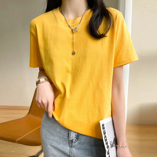 Women T-shirts  Tops Solid Short Sleeve