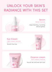 3pcs/set Sakura Skin Care Sets Face Cream Serum Eye Cream Face