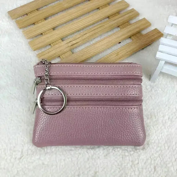 Mini Leather Coin Purse - Chic Pocket Wallet with Keyring
