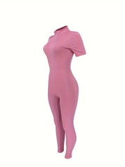 Curve-Hugging Zip-Front Casual Jumpsuit
