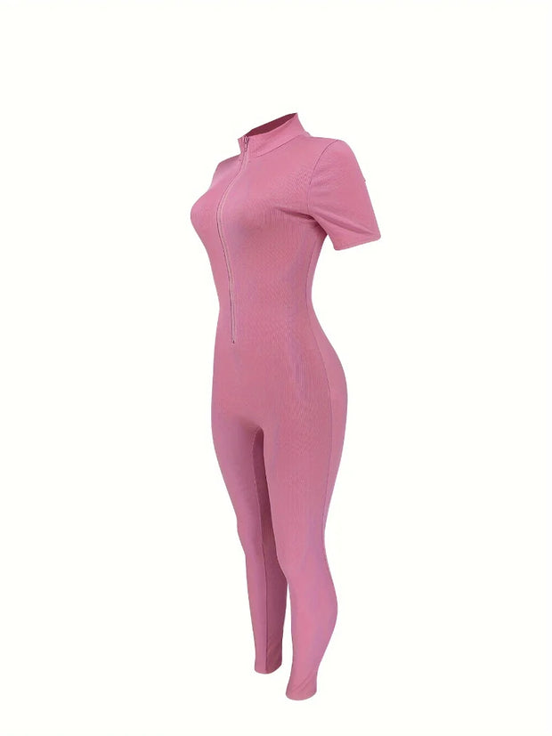 Curve-Hugging Zip-Front Casual Jumpsuit