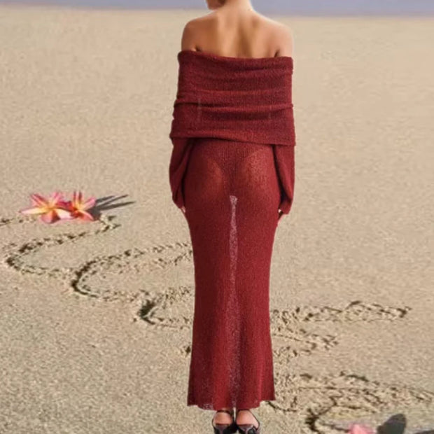 Knitted Off-Shoulder Maxi Beach Dress