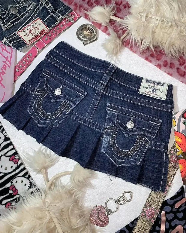 Embroidery Denim Skirts for Women Clothing Street Fashion Hip Hop Sexy Vintage Goth Mini Skirt Casual Harajuku Y2k Skirt