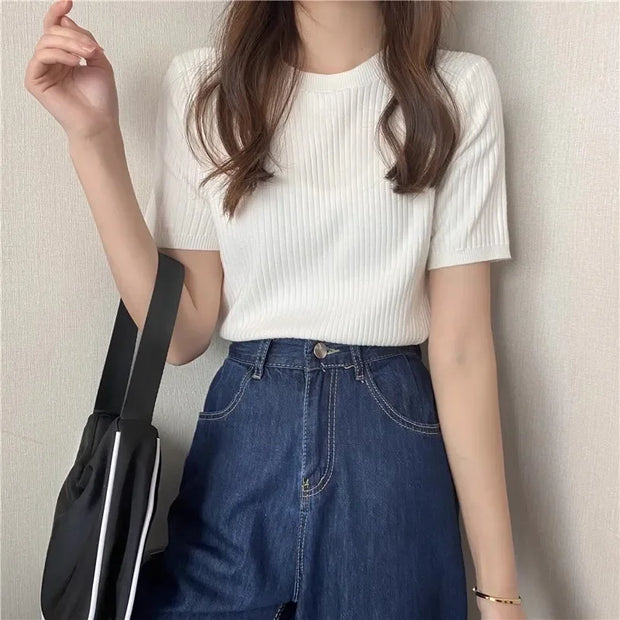 Blusas Mujer Blouses Top FemmeTops Women Blusas Mujer De Moda Verano Short Sleeve Knit Blouse Women Knitted Pullovers 2025