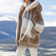 Colorblock Cozy Hooded Plush Jacket