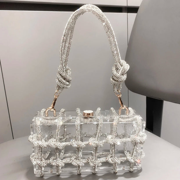 handmade Rhinestones Evening bag silver Crystal handmade Bags