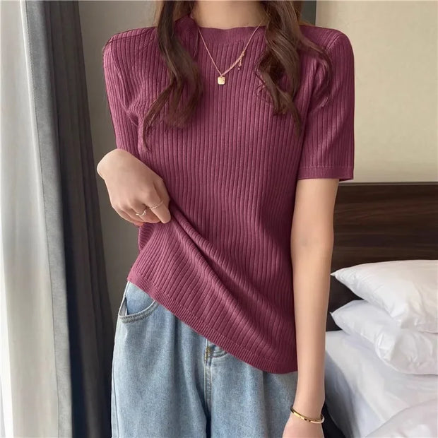Blusas Mujer Blouses Top FemmeTops Women Blusas Mujer De Moda Verano Short Sleeve Knit Blouse Women Knitted Pullovers 2025