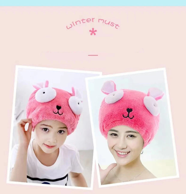 Dry Towel Bath Cap Cute Cartoon Coral Velvet Wrap Head Towel Hair Towel Absorbent Quick Dry Hair Cap Female Children and Adults