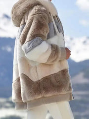 Colorblock Cozy Hooded Plush Jacket