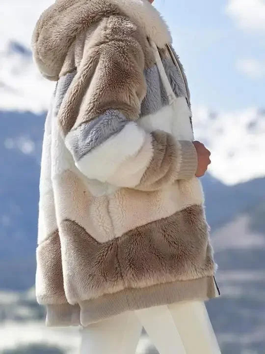 Colorblock Cozy Hooded Plush Jacket