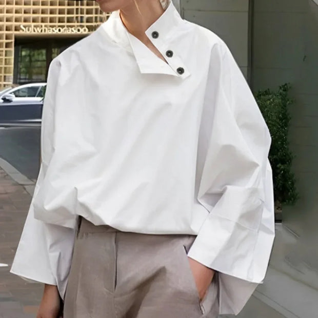 Oversized White Button-up Blouse Top
