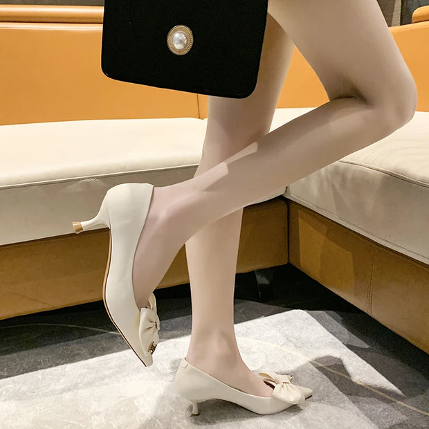 Elegant Bow Stiletto Heels - Pointed Toe French Style
