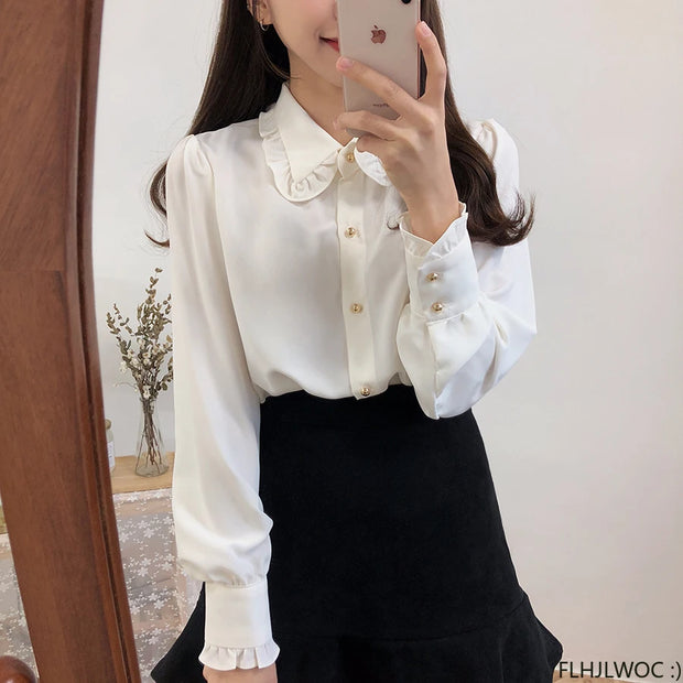 Bow Tie Long Sleeve Blouse Top