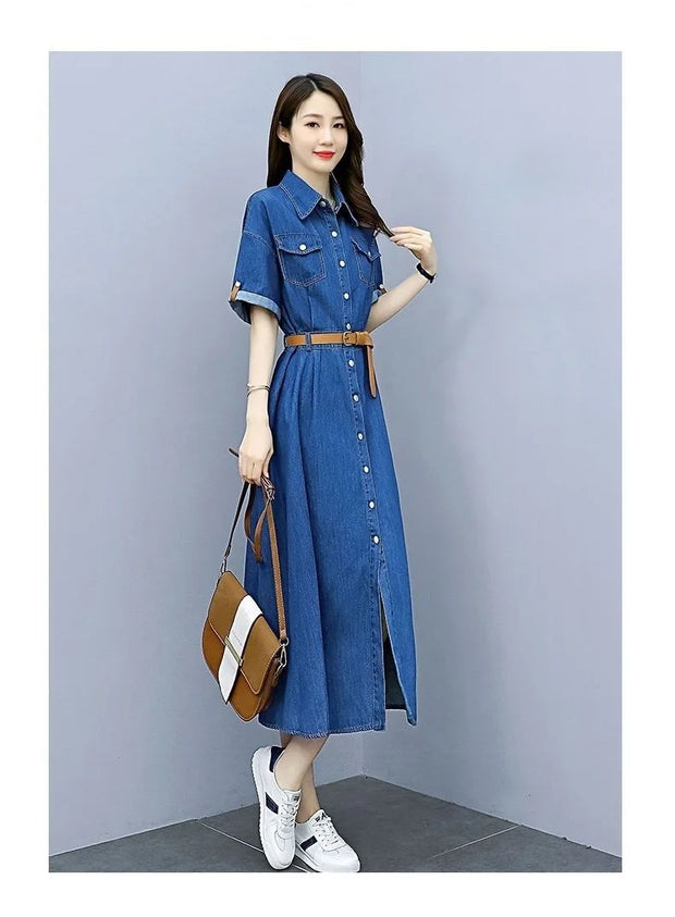 Vintage Denim Shirt Dress Female