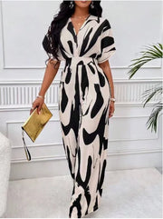 Abstract Print V-Neck Wide Leg Jumpsuit