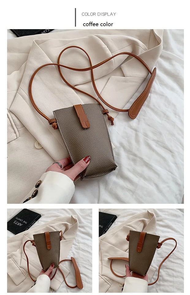 Women's Mobile Phone Bag Female Messenger Shoulder Bags Crossbody Retro PU Leather Bags Mini Handbags New Girls Purse Designer