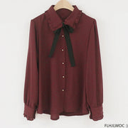 Bow Tie Long Sleeve Blouse Top