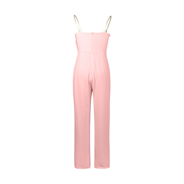 Women Jumpsuit Feather Tube Top Sexy Evening Party Jump Suits Sleeveless High-waisted Straight Playsuits Night Clubwear Overalls