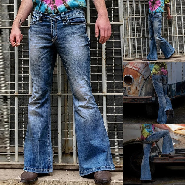 Denim Fashion Pants Distressed Straight Trouser Flare Jeans Loose Long Casual Trousers Sport Jogger Men Clothing Sweatpants