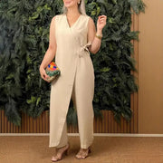 Jumpsuit Elegant Lace-up V Neck Jumpsuit for Women Slim Waist Wide Leg Design Formal Business One-piece Outfit Wide-leg Jumpsuit