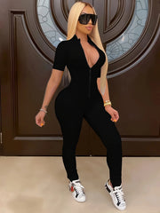 Curve-Hugging Zip-Front Casual Jumpsuit