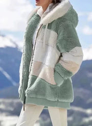 Colorblock Cozy Hooded Plush Jacket
