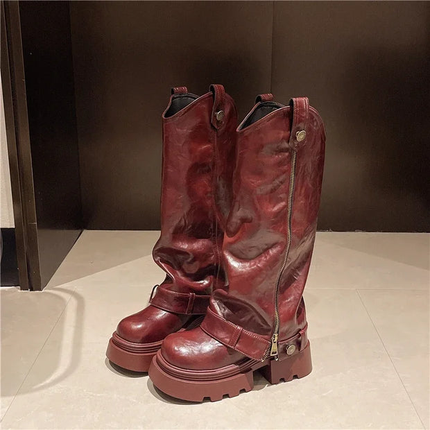 Retro High Western Boots - Bold Streetwear Look