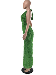 Plunge Neck Textured Maxi Jumpsuit