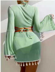 Tassel Tie Bikini Set with Cover-Up