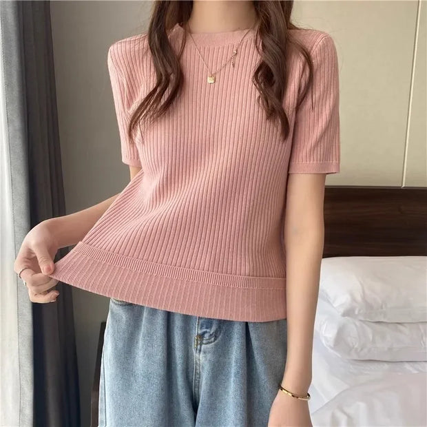 Blusas Mujer Blouses Top FemmeTops Women Blusas Mujer De Moda Verano Short Sleeve Knit Blouse Women Knitted Pullovers 2025